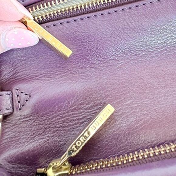 TORY BURCH Reva Shoulder Bag Wild Plum Purple Leather Chain Strap Logo Luxury - Picture 7 of 9